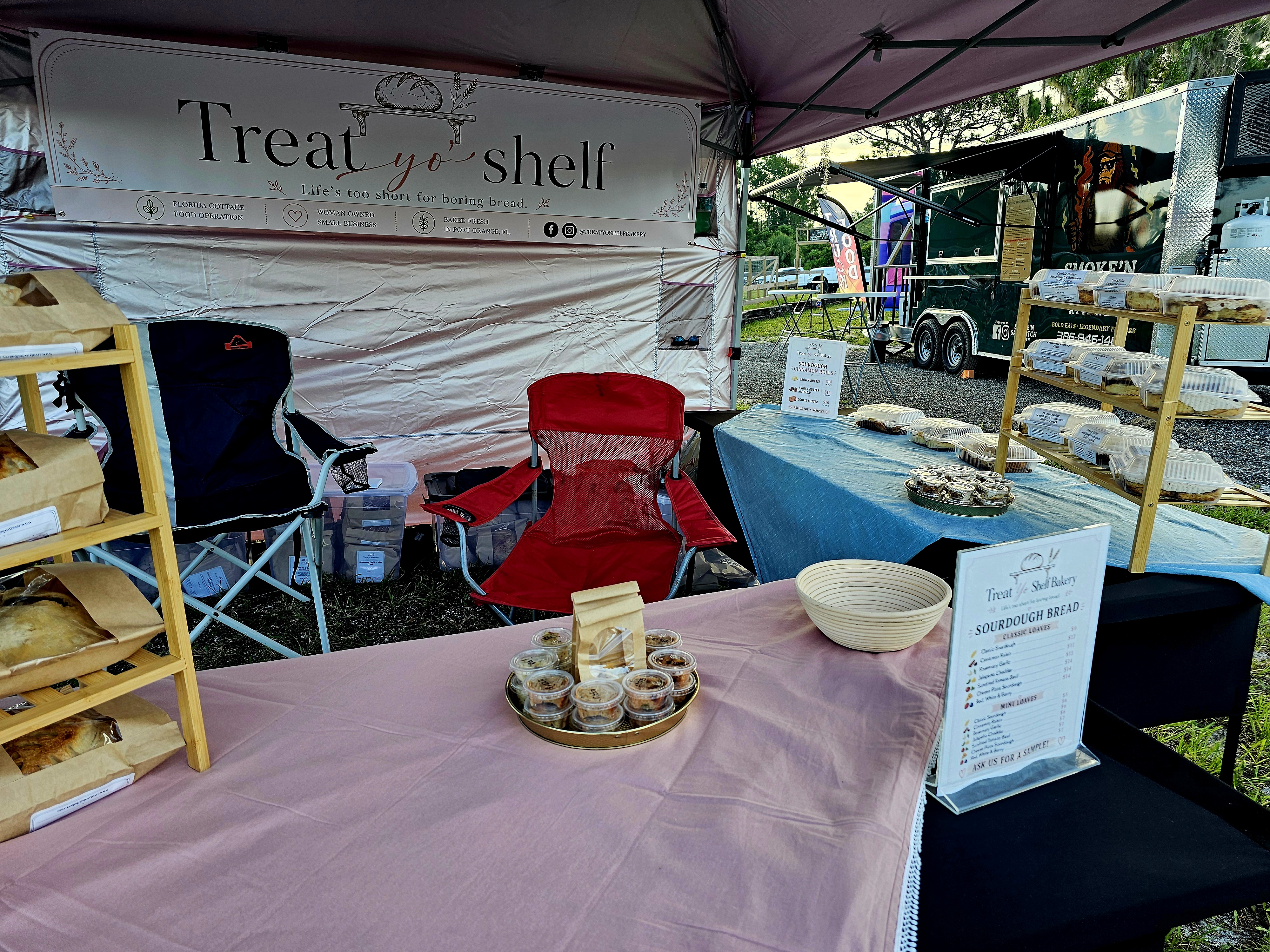 Our market table filled with homemade bakery favorites, fresh displays, and small-batch treats ready for customers.